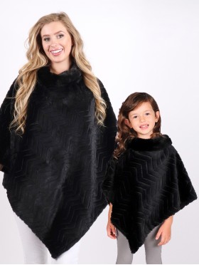 Mom and Kids Zig zag Pattern Faux Fur Poncho